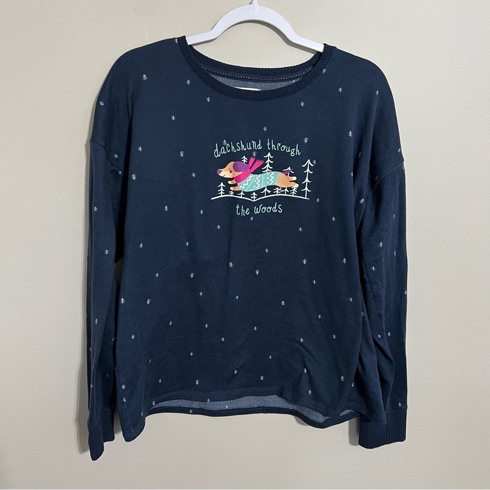 Lauren Conrad Navy Blue Dachshund Through The Woods Sleep Shirt size large